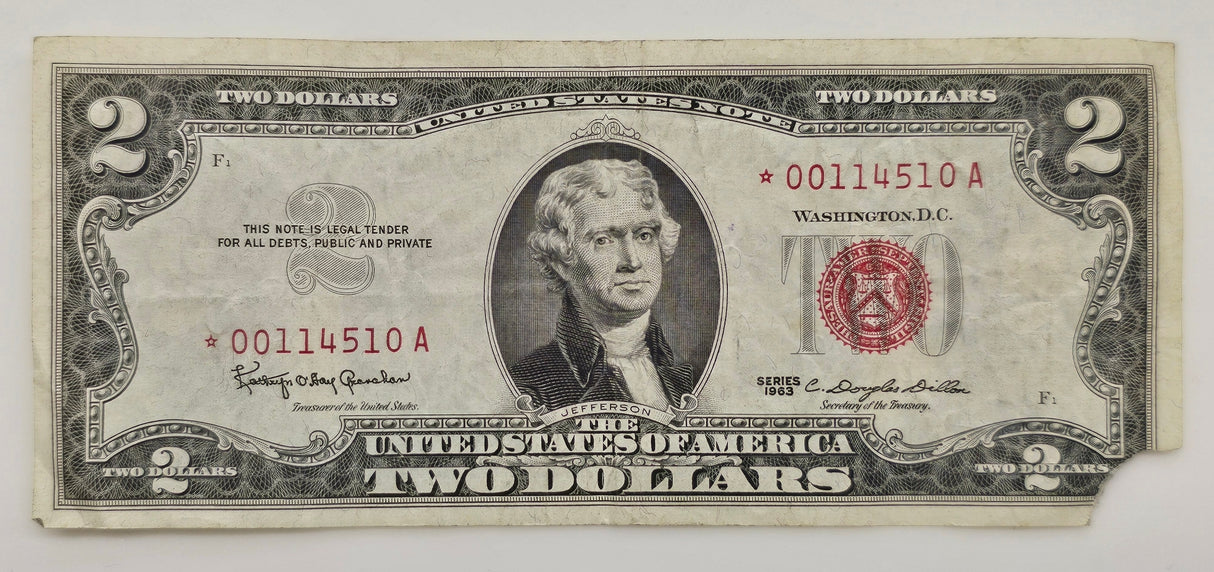 $2 Two Dollar United States of America Red Certificate, 1963