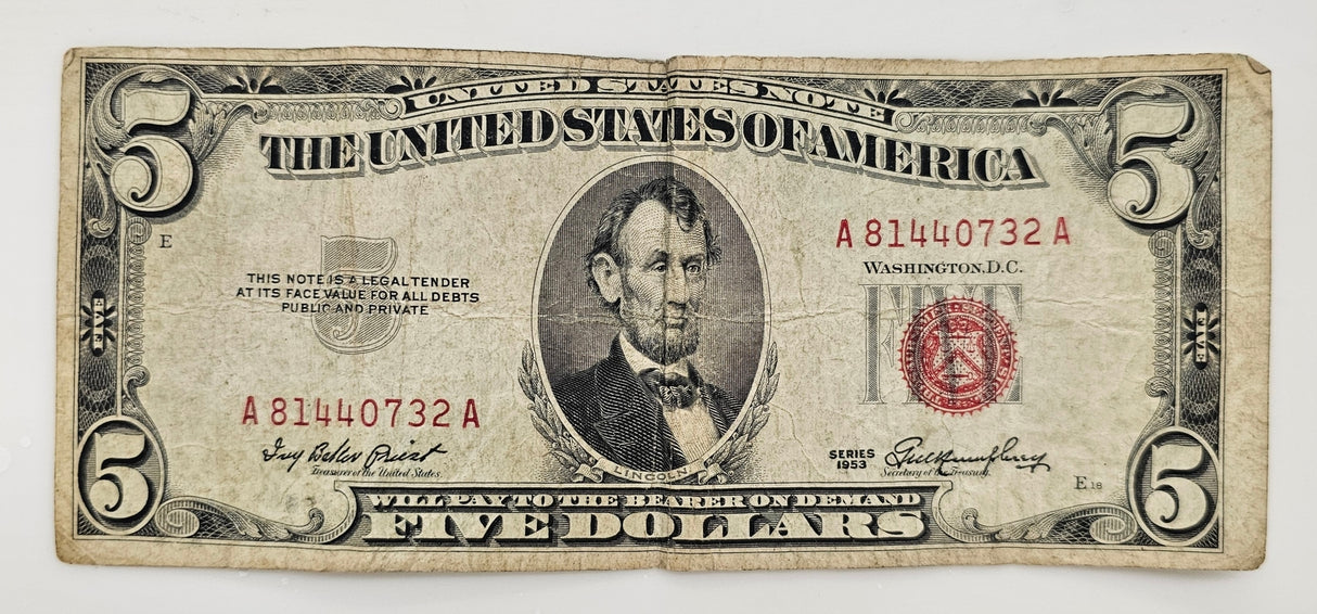 $5 Five Dollar United States of America Red Certificate